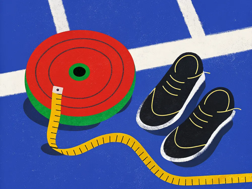 Plates and a tape measure in the brand colors